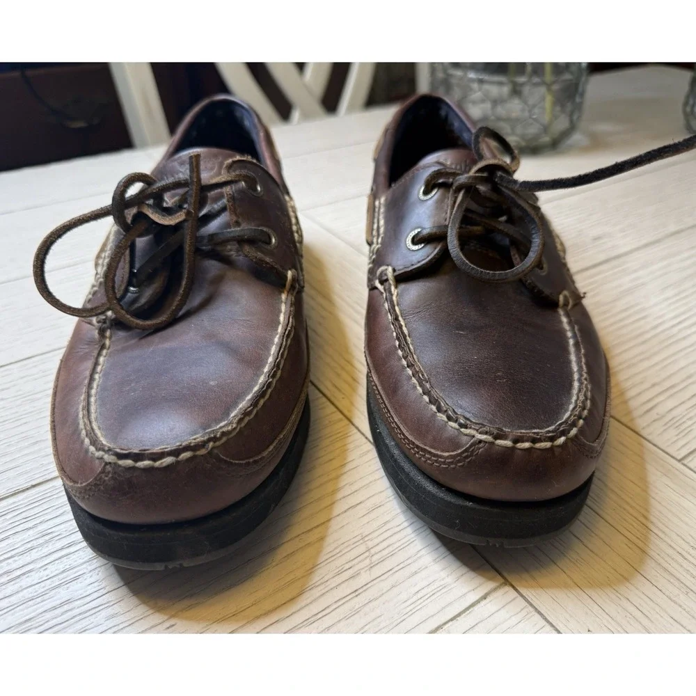 Timberland VTG Men's Boat Slip On Lace Up‎ Brown Leather Loafer Sz 9.5 M Classic